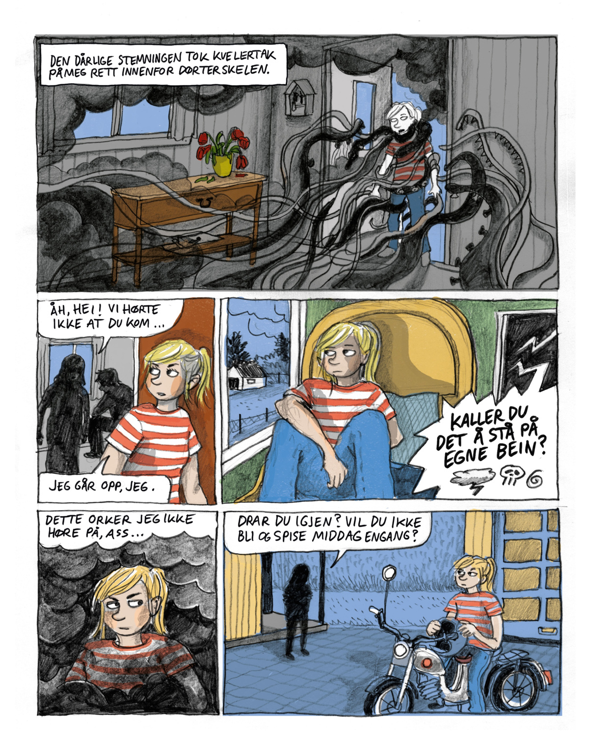 *Bow and Arrow* (2019) av Ida Larmo (side 23), publisert av Cappelen Damm.