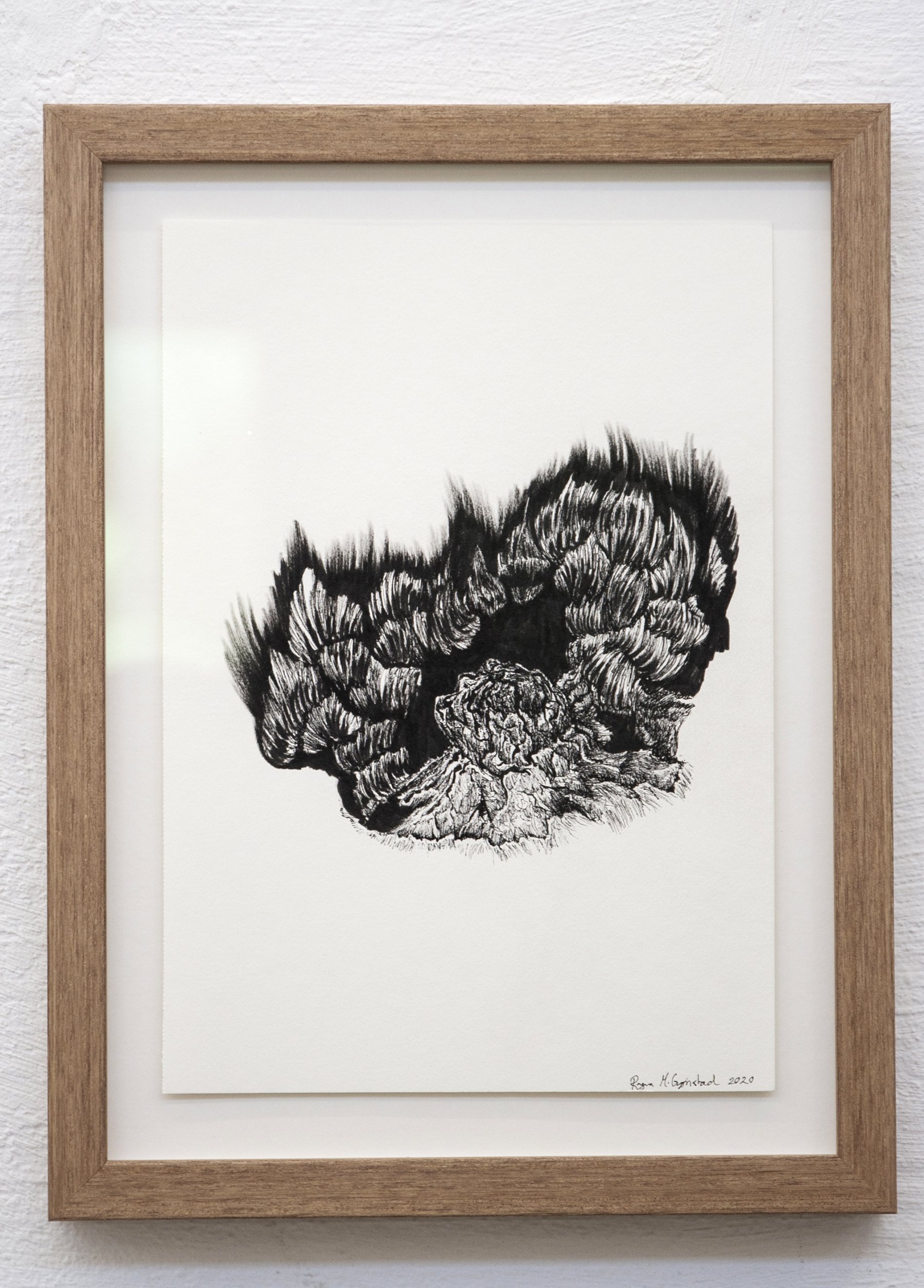 *Et indre sáiva 3* med dikt (2018) av Ragna Misvær Grønstad. Penn og penseltusj.