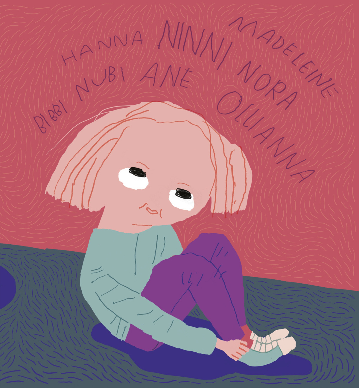 Ollianna (2020) skrevet av Gro Dahle og illustrert av Kaia Dahle Nyhus (Side 23, 25 og 37).